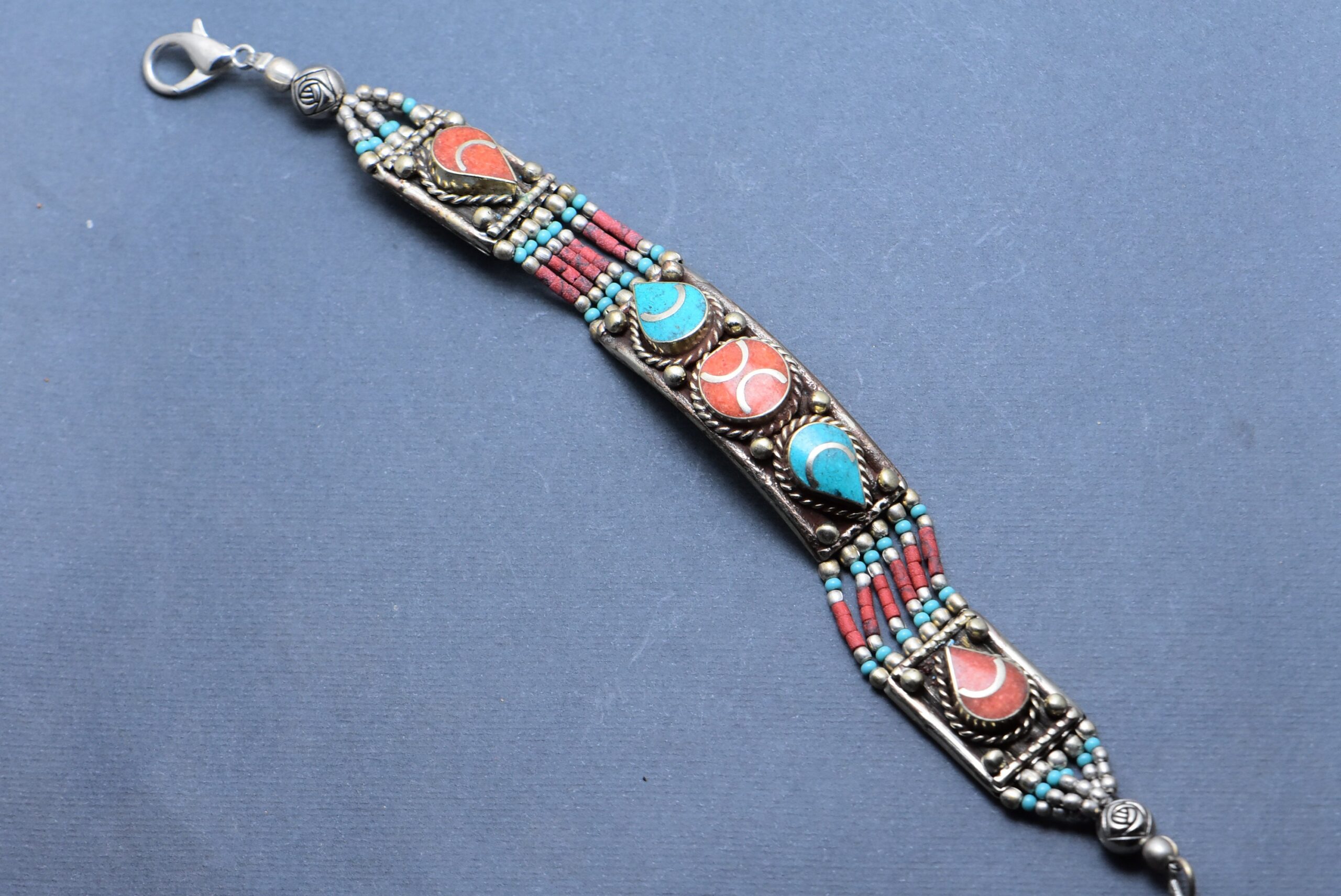 Berber Bracelet Corail and Turquoise Handmade