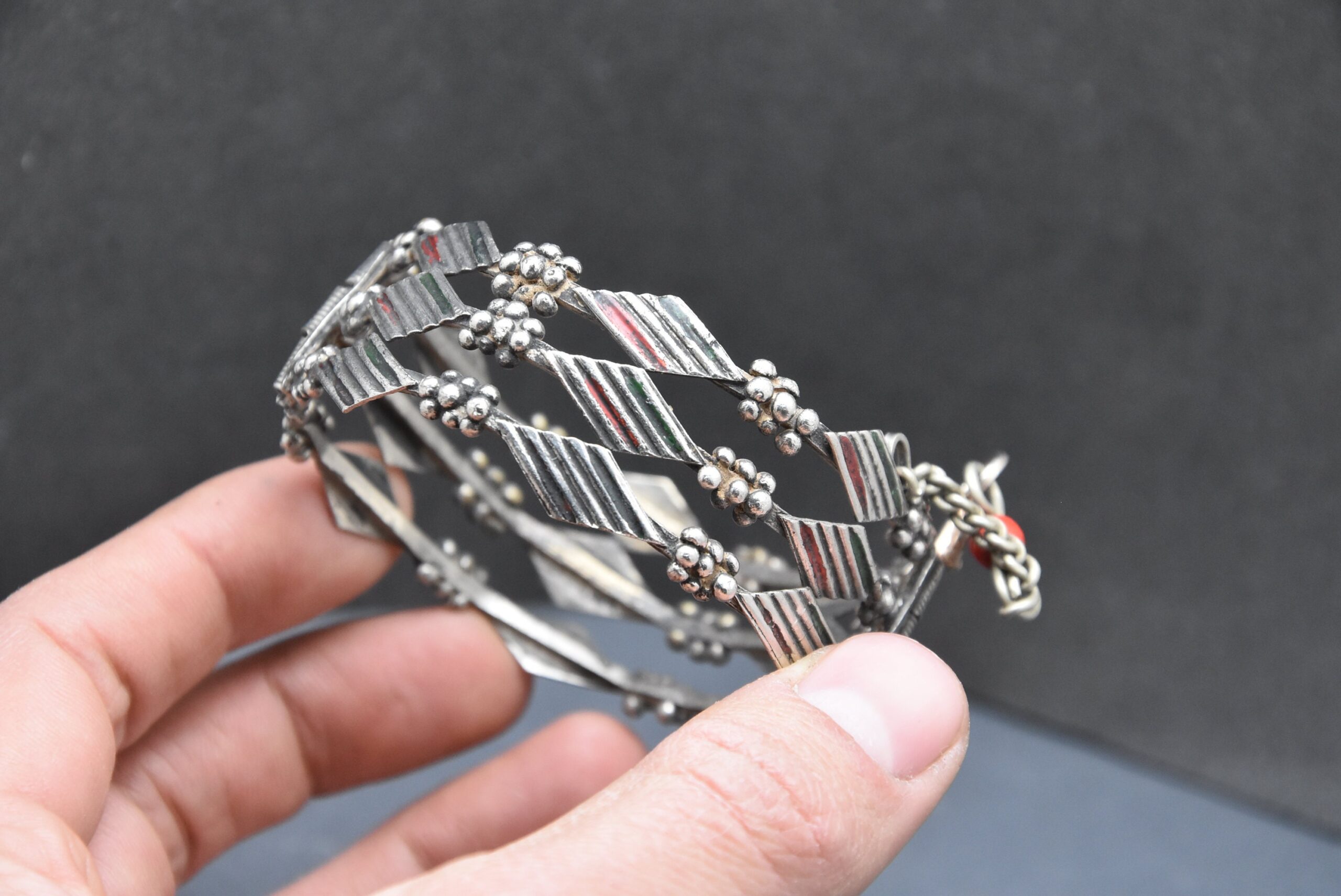Berber Filigree Silver Bracelet: Moroccan Open Bangle - Image 3