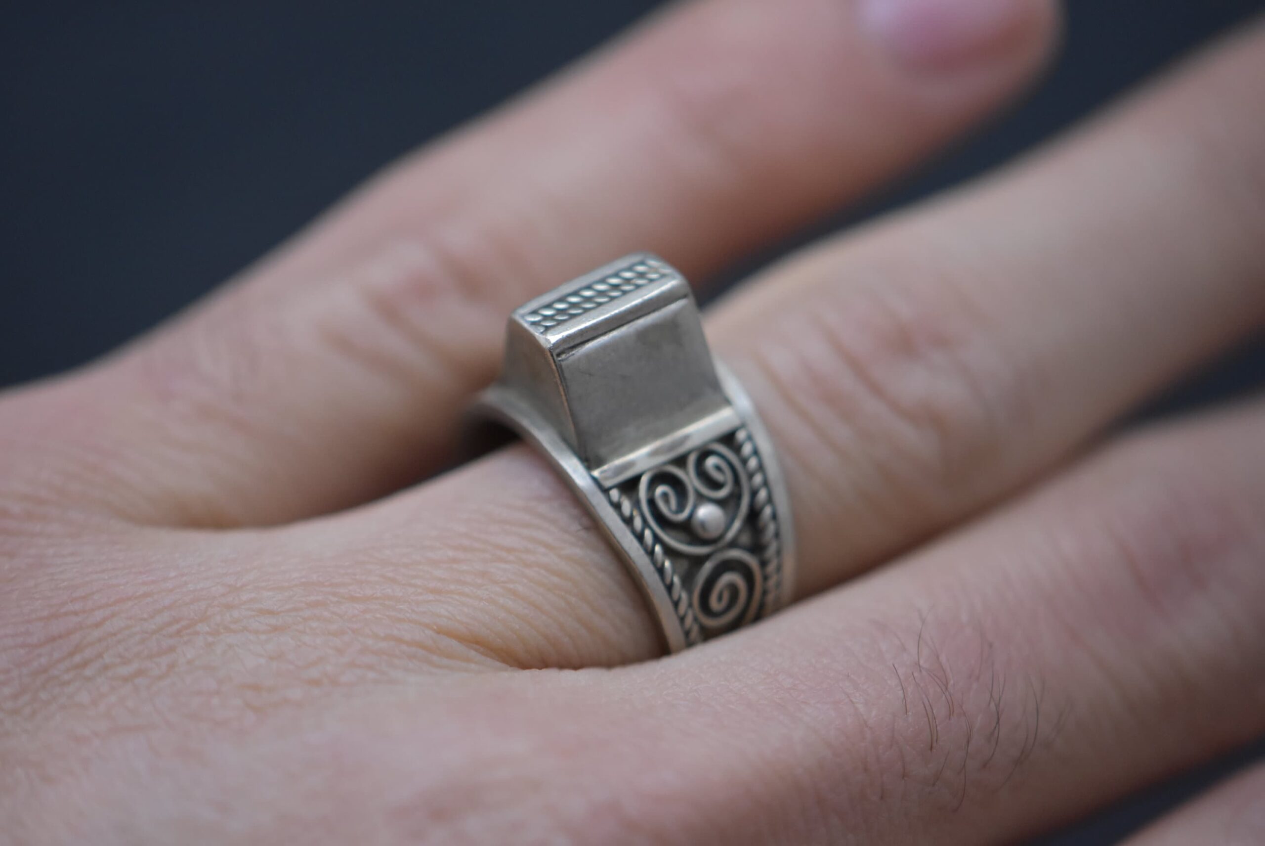 Vintage Bague filigrane en pyramide, argent sterling ring handmade silver filigran