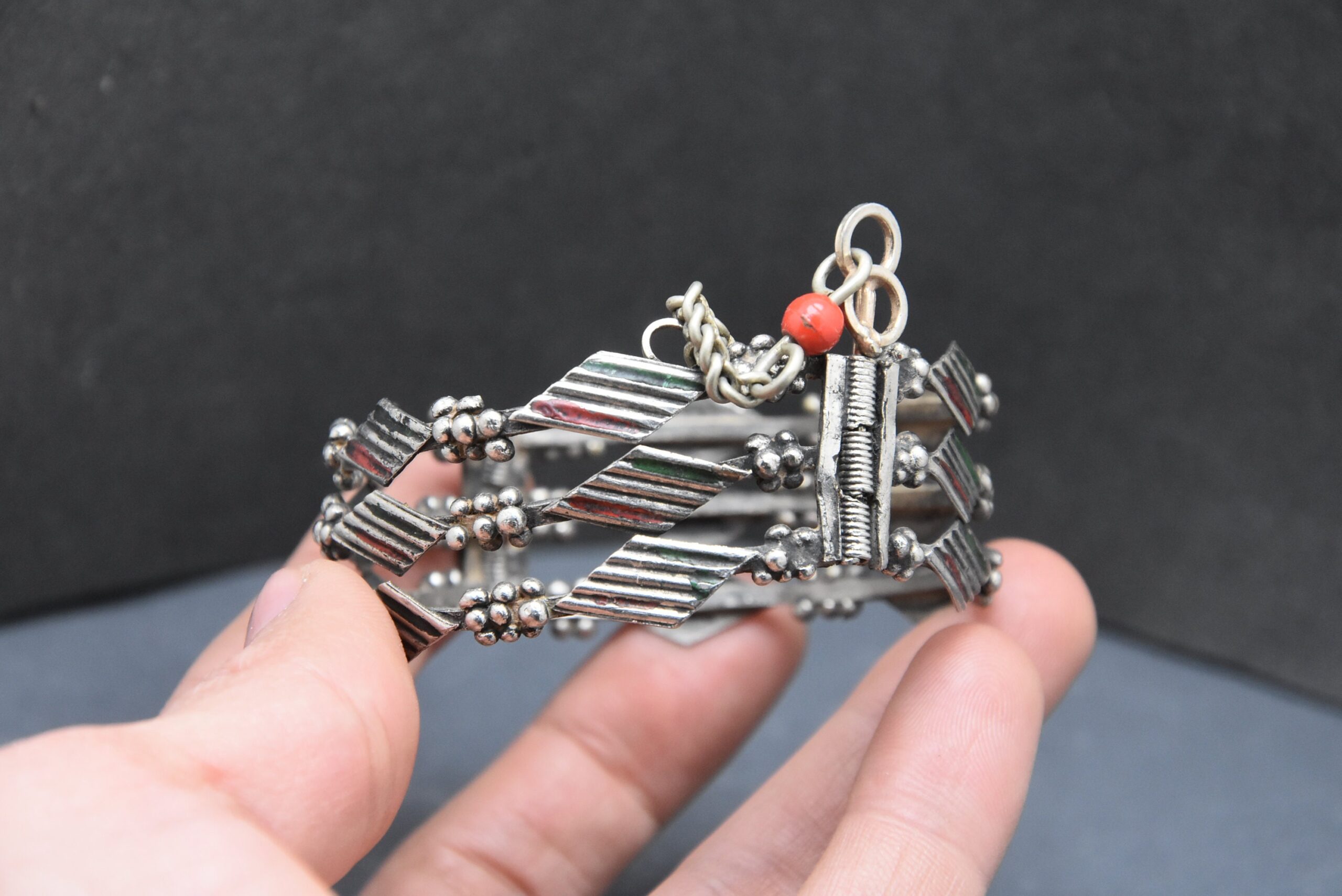 Berber Filigree Silver Bracelet: Moroccan Open Bangle - Image 2
