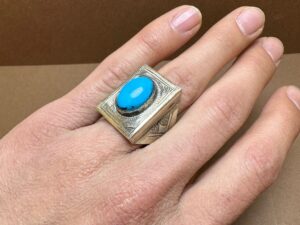 Handmade Touareg Silver Ring: African Agate, Sahara Desert Jewelry