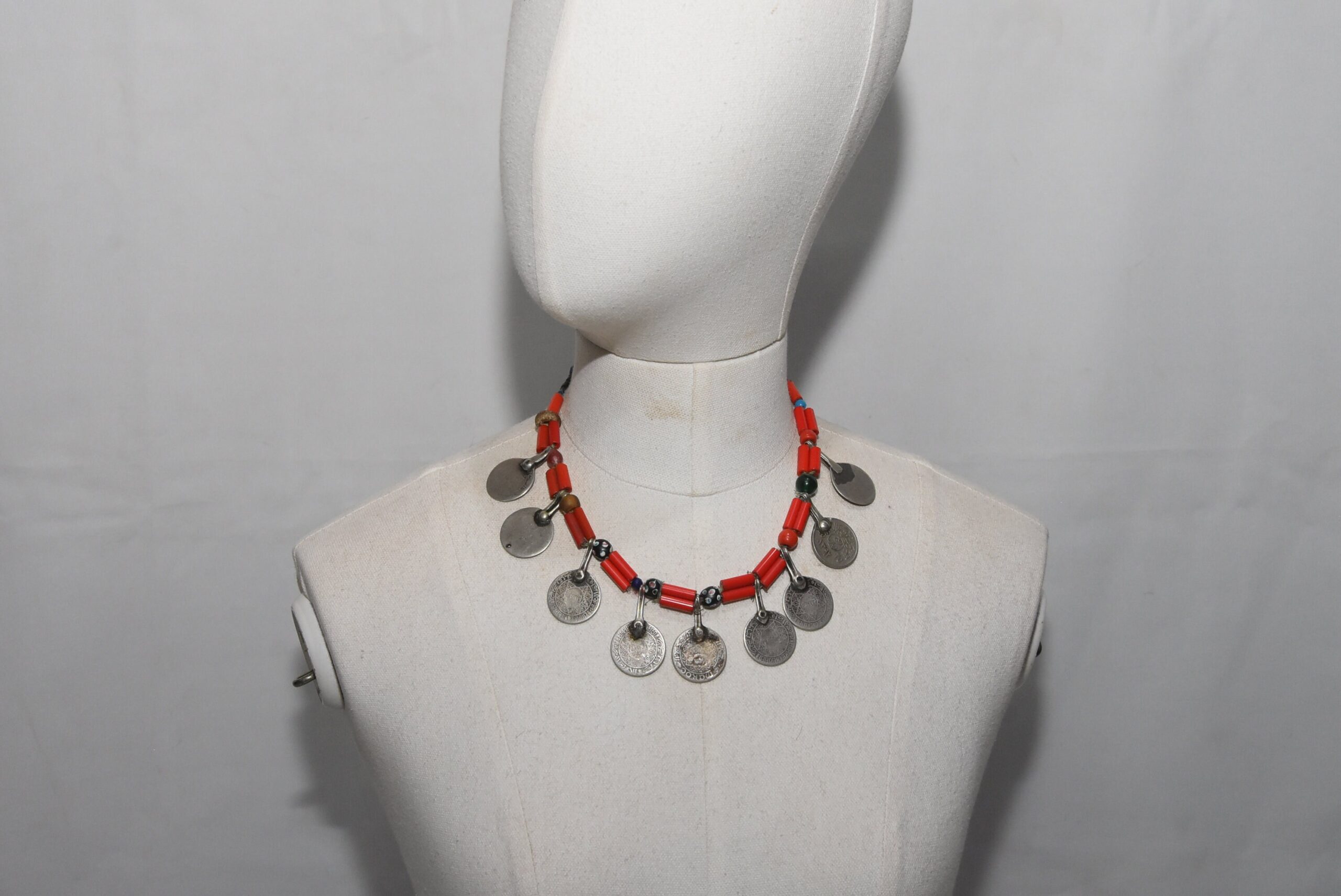 Berber Necklace: Old Silver Coins & Glass Beads, Sub-Saharan Style - Image 7