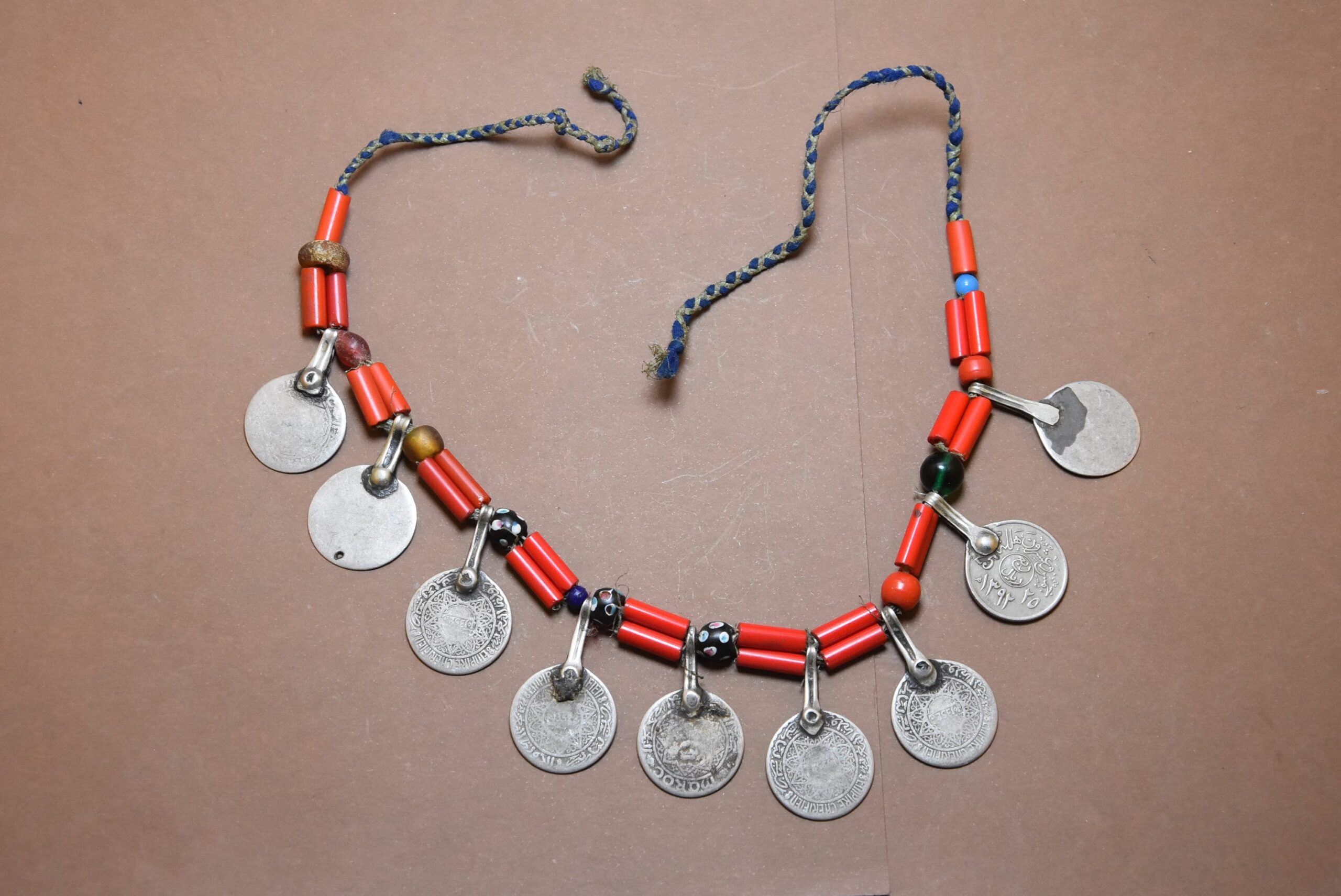 Berber Necklace: Old Silver Coins & Glass Beads, Sub-Saharan Style - Image 2