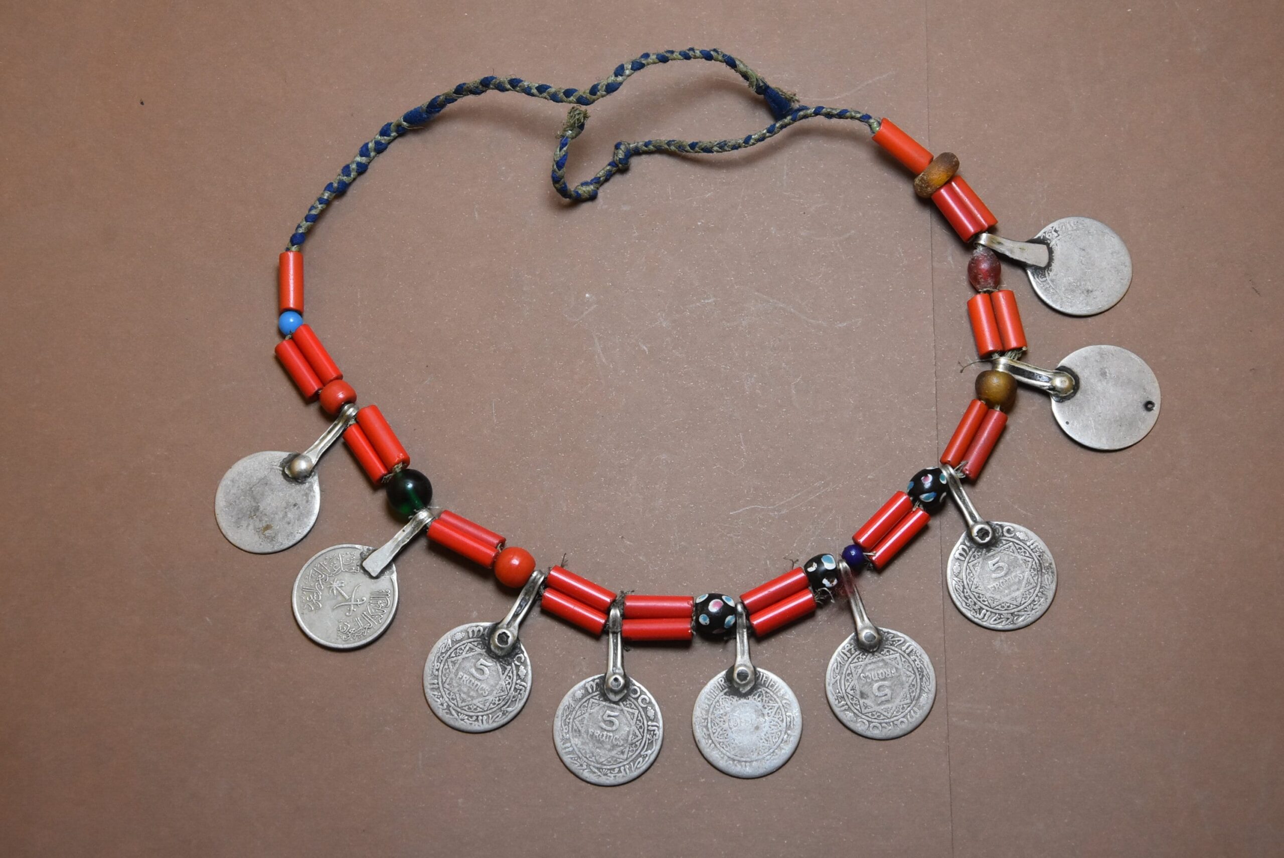 Berber Necklace: Old Silver Coins & Glass Beads, Sub-Saharan Style