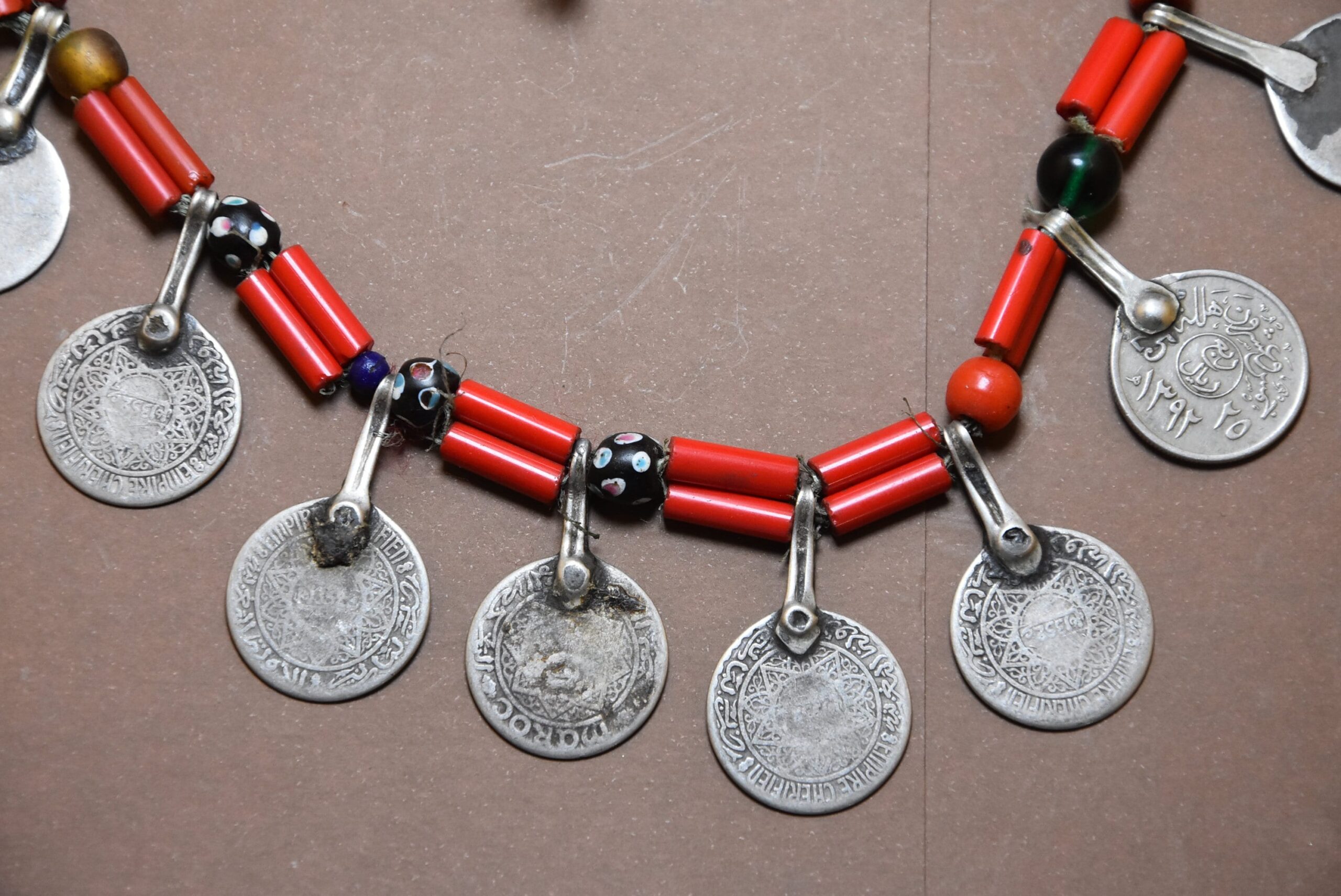 Berber Necklace: Old Silver Coins & Glass Beads, Sub-Saharan Style - Image 3