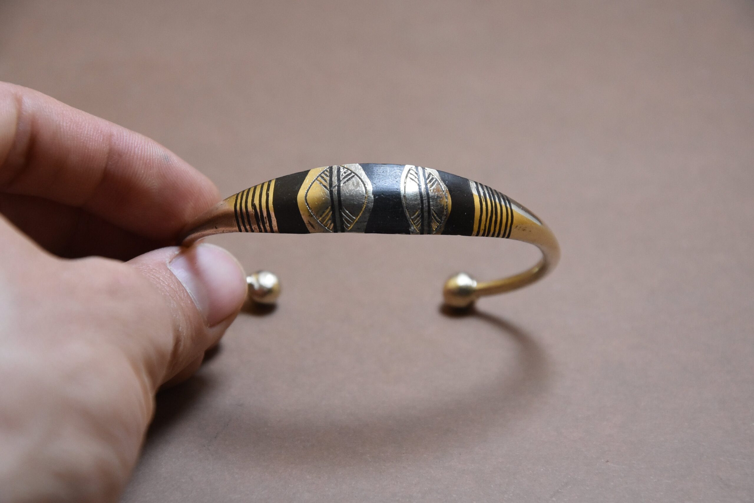 Tuareg Brass Cuff Bangle: African Ebony Wood Bracelet - Image 2
