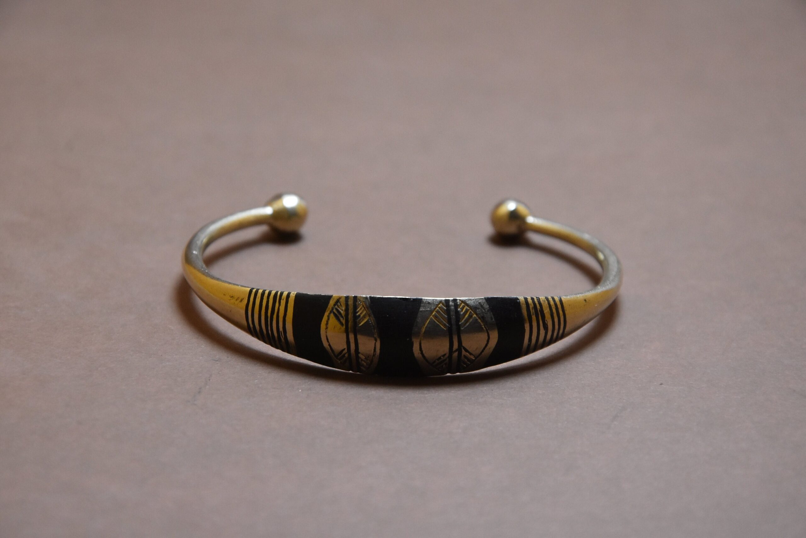 Tuareg Brass Cuff Bangle: African Ebony Wood Bracelet