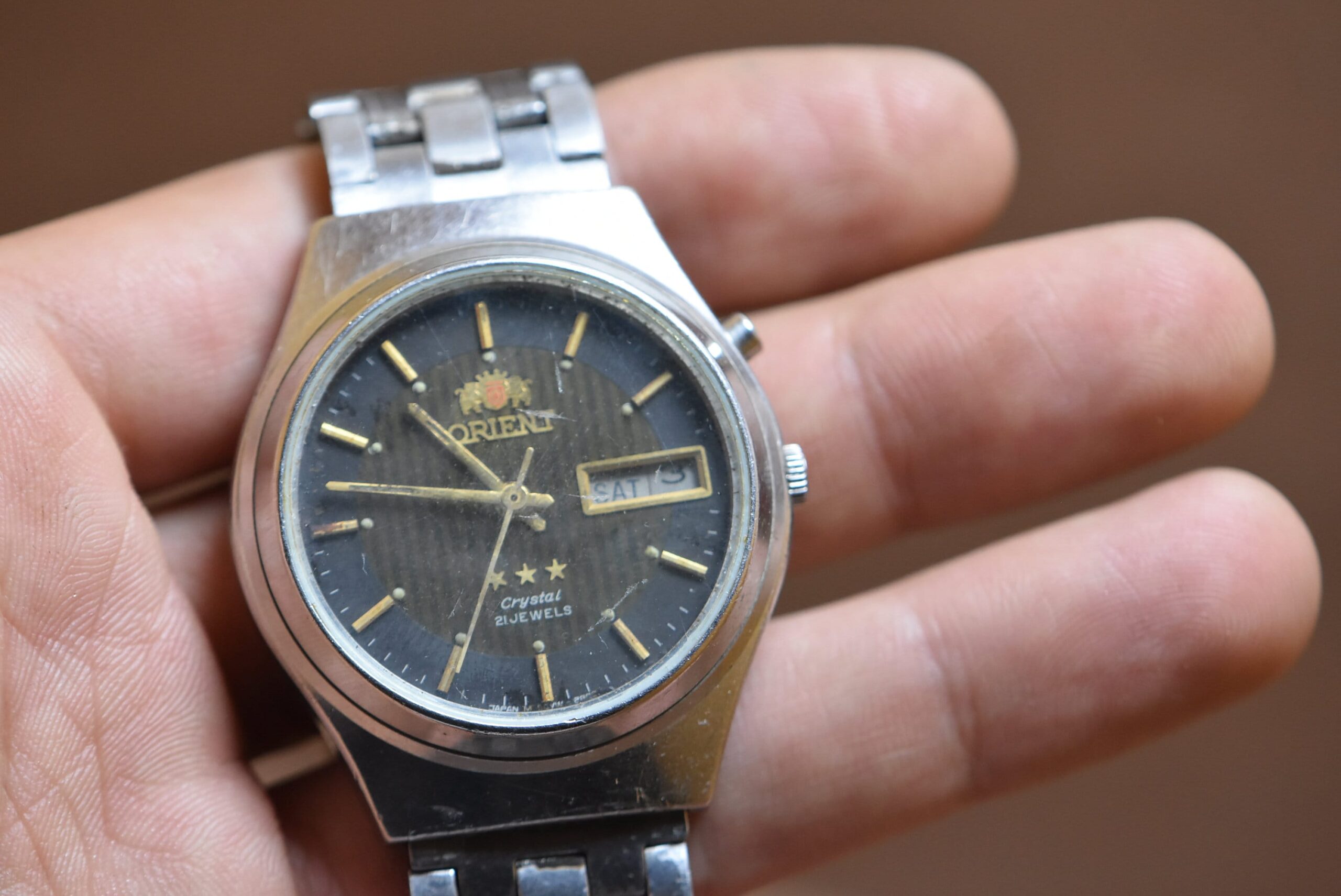 Vintage ORIENT Watch Automatic 21 Jewels Water Resistant Green day date