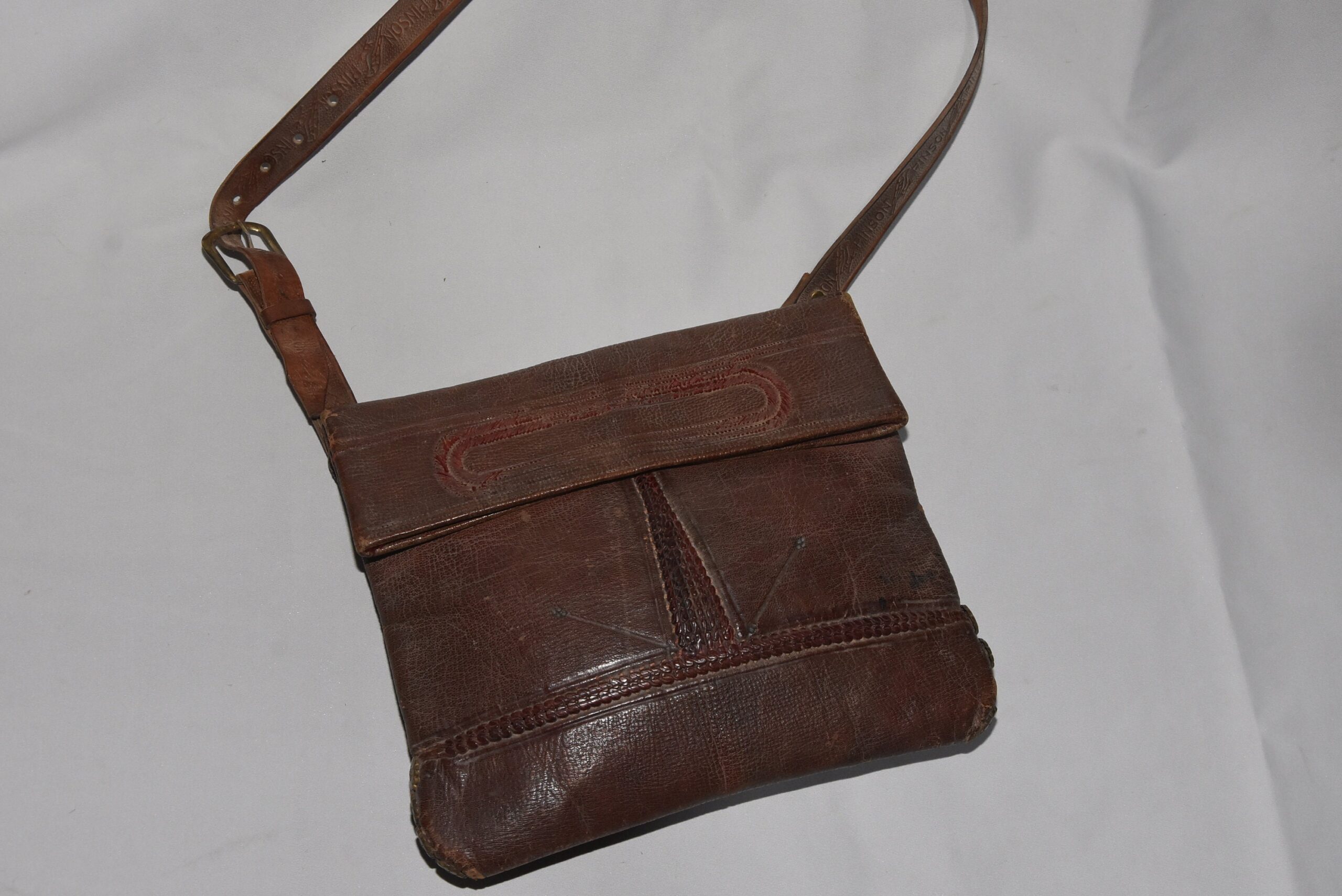 Vintage Berber Leather Bag: Moroccan Rif Mountain Silk Belt, 1930s - Image 3