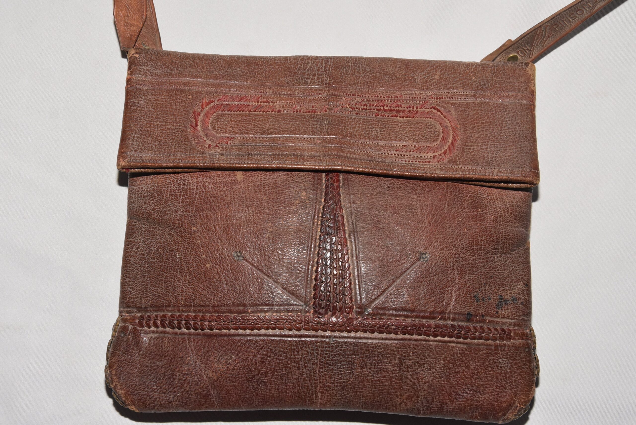 Vintage Berber Leather Bag: Moroccan Rif Mountain Silk Belt, 1930s
