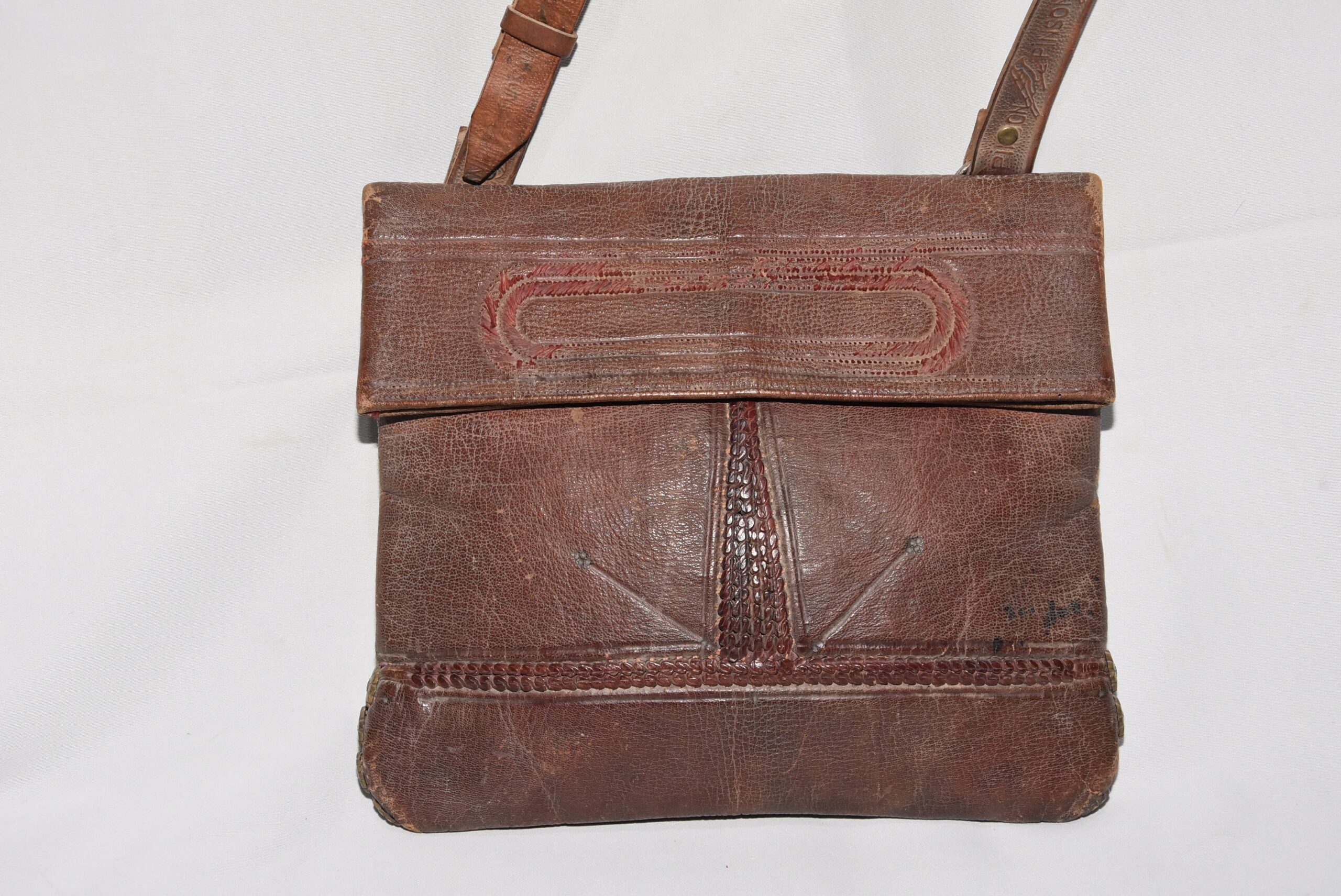 Vintage Berber Leather Bag: Moroccan Rif Mountain Silk Belt, 1930s - Image 4