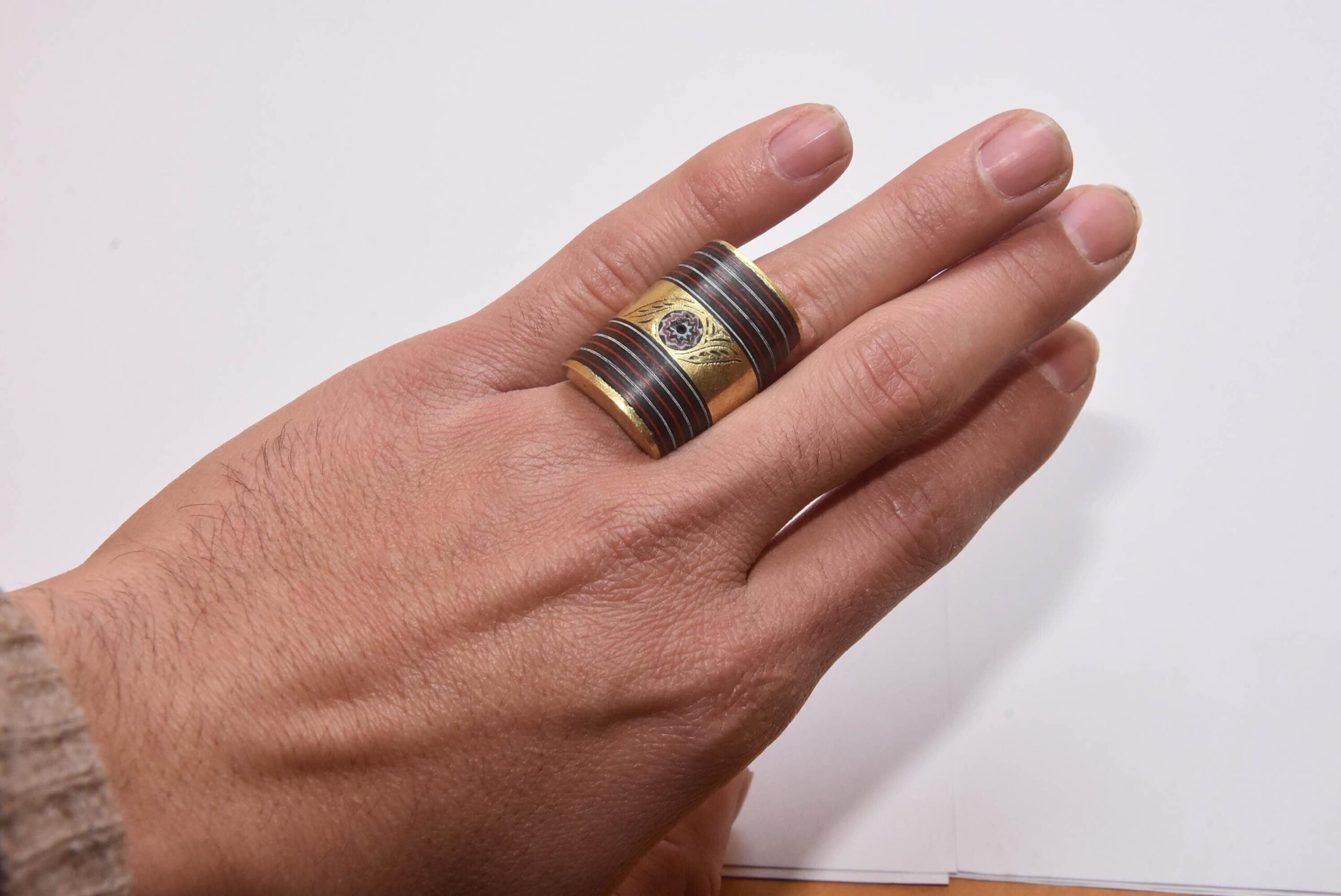 African Tuareg Bronze Ebony Ring - Image 2