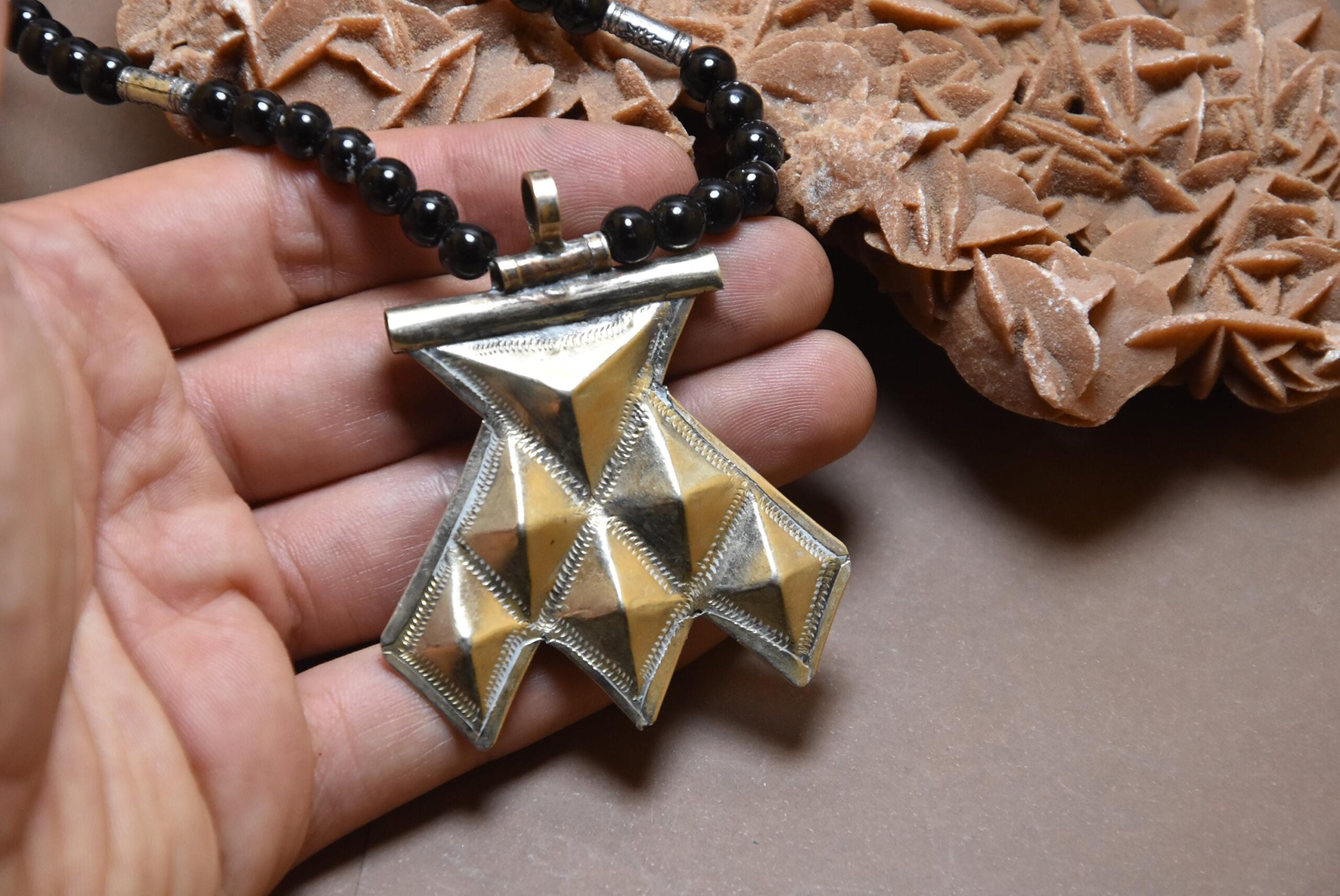 Tuareg Hamsa Silver Amulet Necklace: Handmade Leather Tribal Jewelry - Image 5