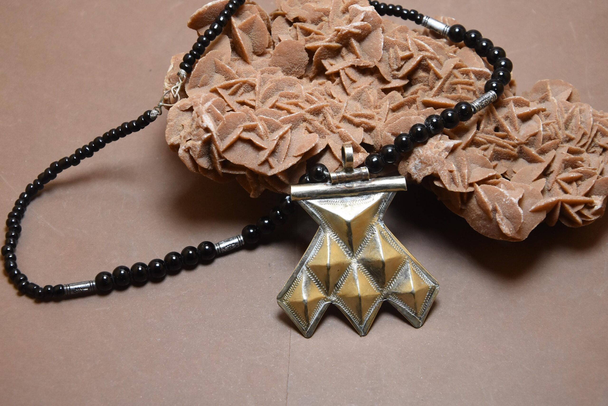 Tuareg Hamsa Silver Amulet Necklace: Handmade Leather Tribal Jewelry