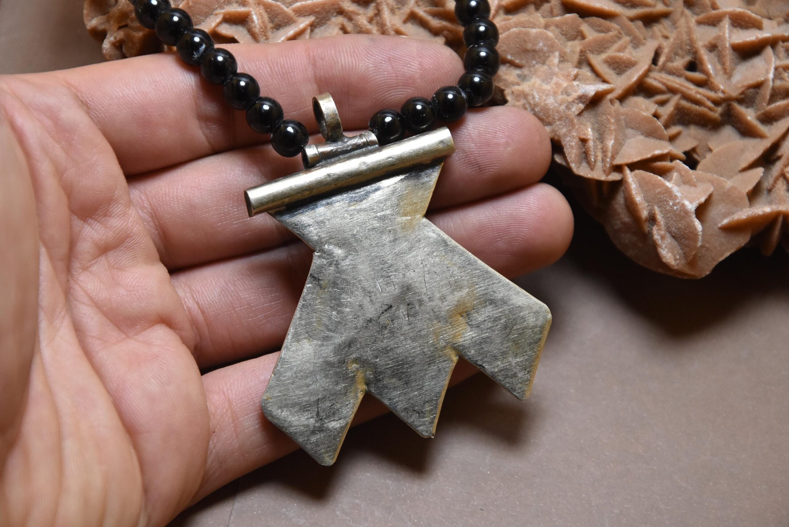 Tuareg Hamsa Silver Amulet Necklace: Handmade Leather Tribal Jewelry - Image 6