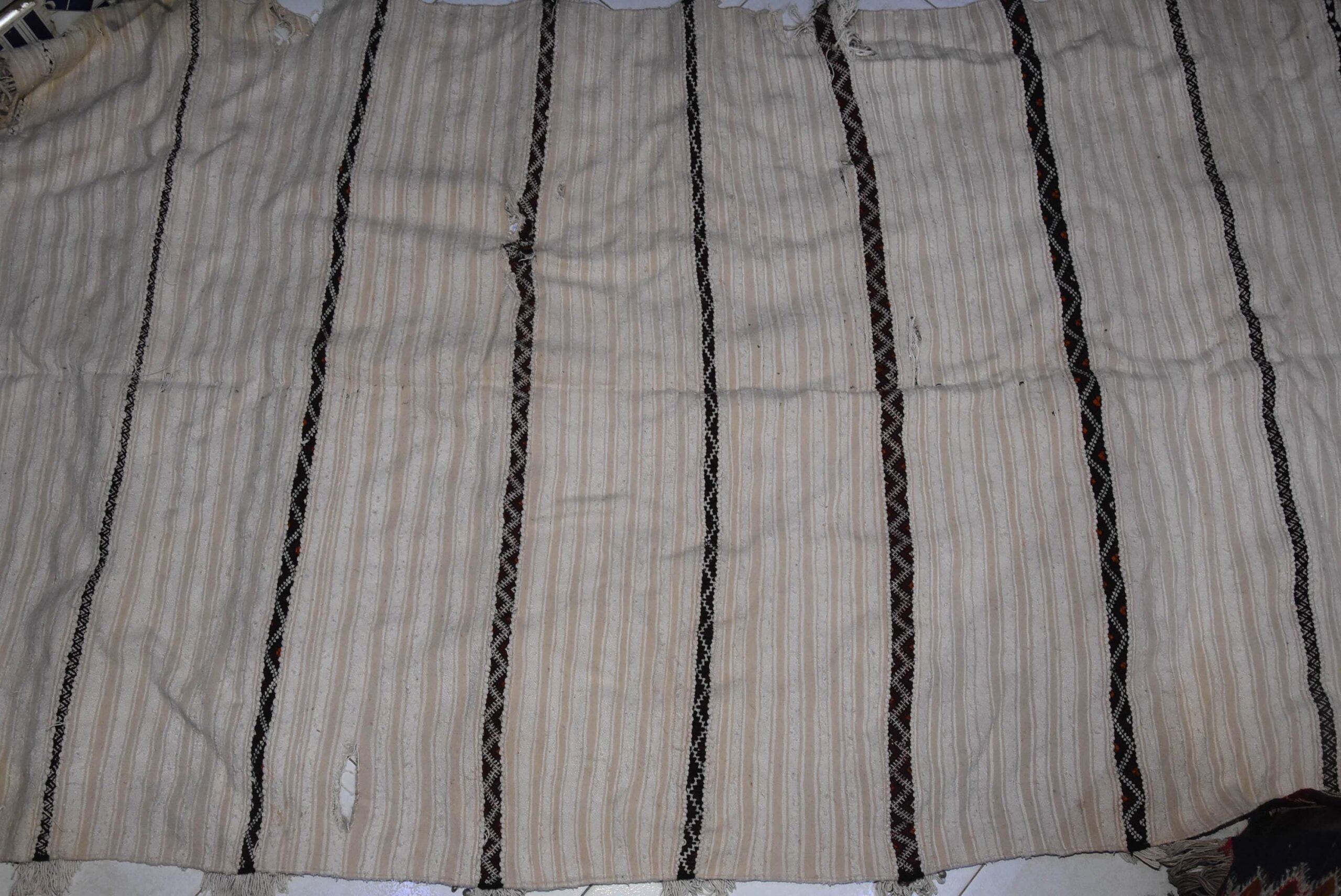Old Wedding Blanket Handira brown, moroccan carpet, berber, bedding - Image 3