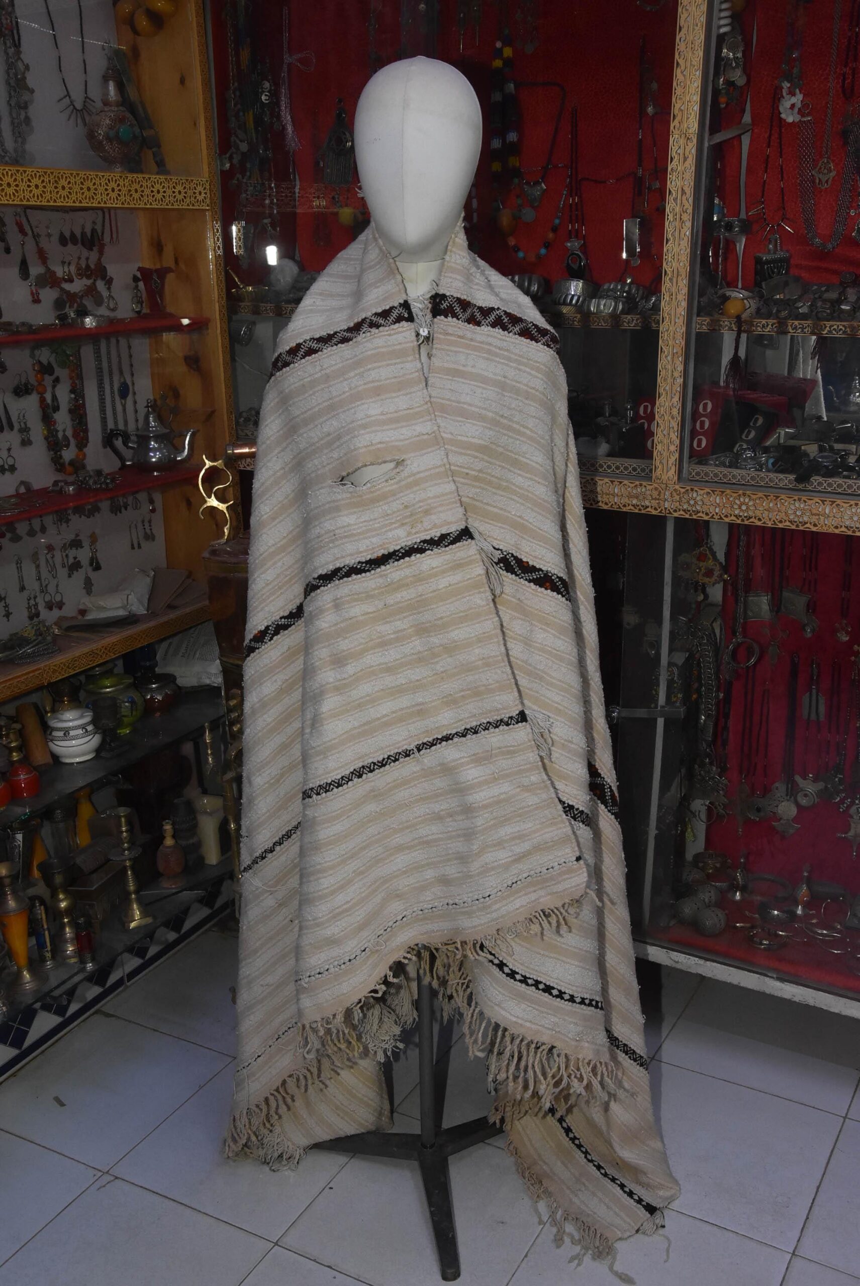 Old Wedding Blanket Handira brown, moroccan carpet, berber, bedding - Image 2