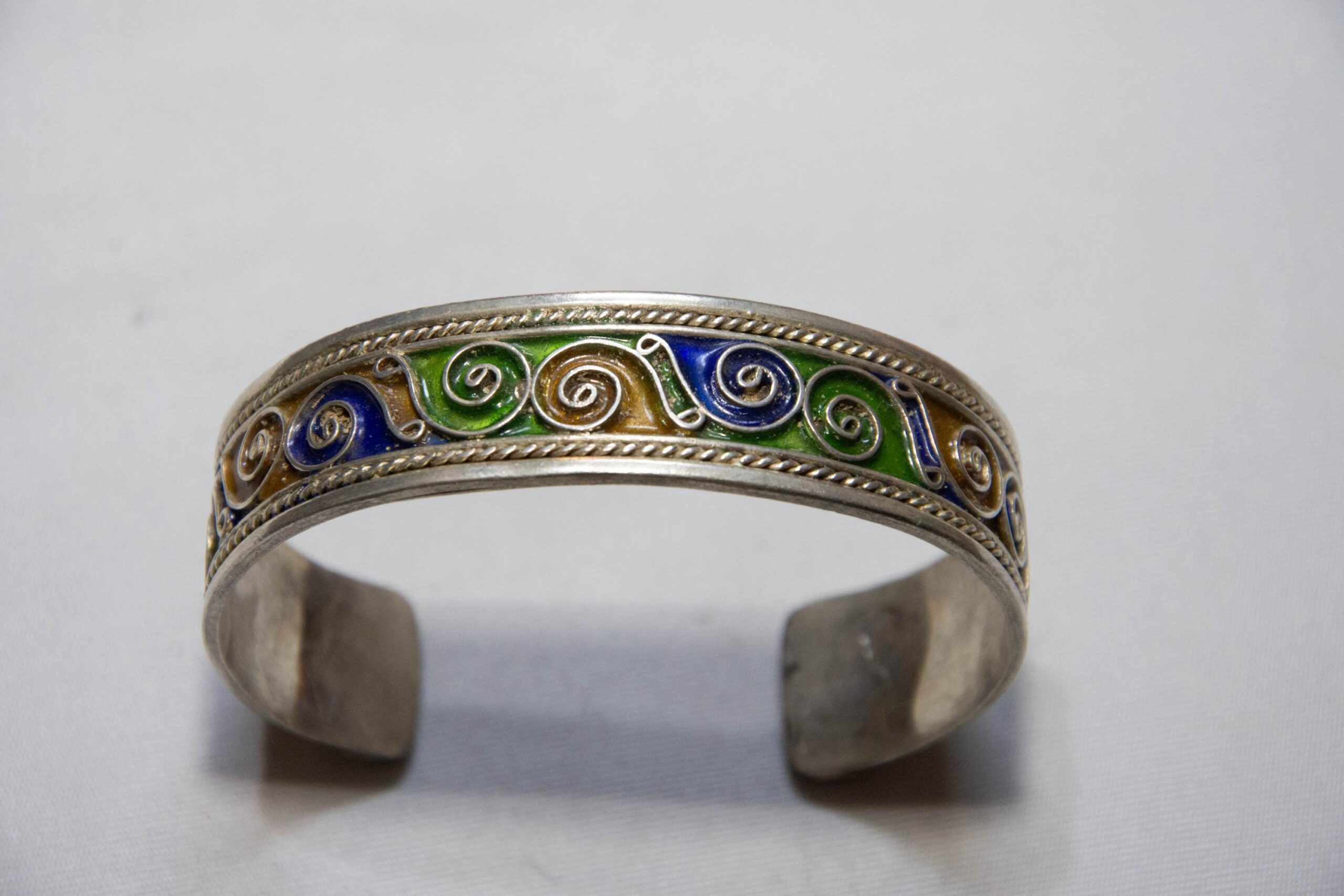 Vintage Berber Enamel Bracelet – Handcrafted Sterling Silver & Cloisonné Tribal Cuff - Image 6