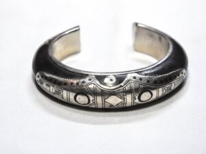 Bracelet Tuareg Silver & Ebony Wood Geometric Motif Cuff
