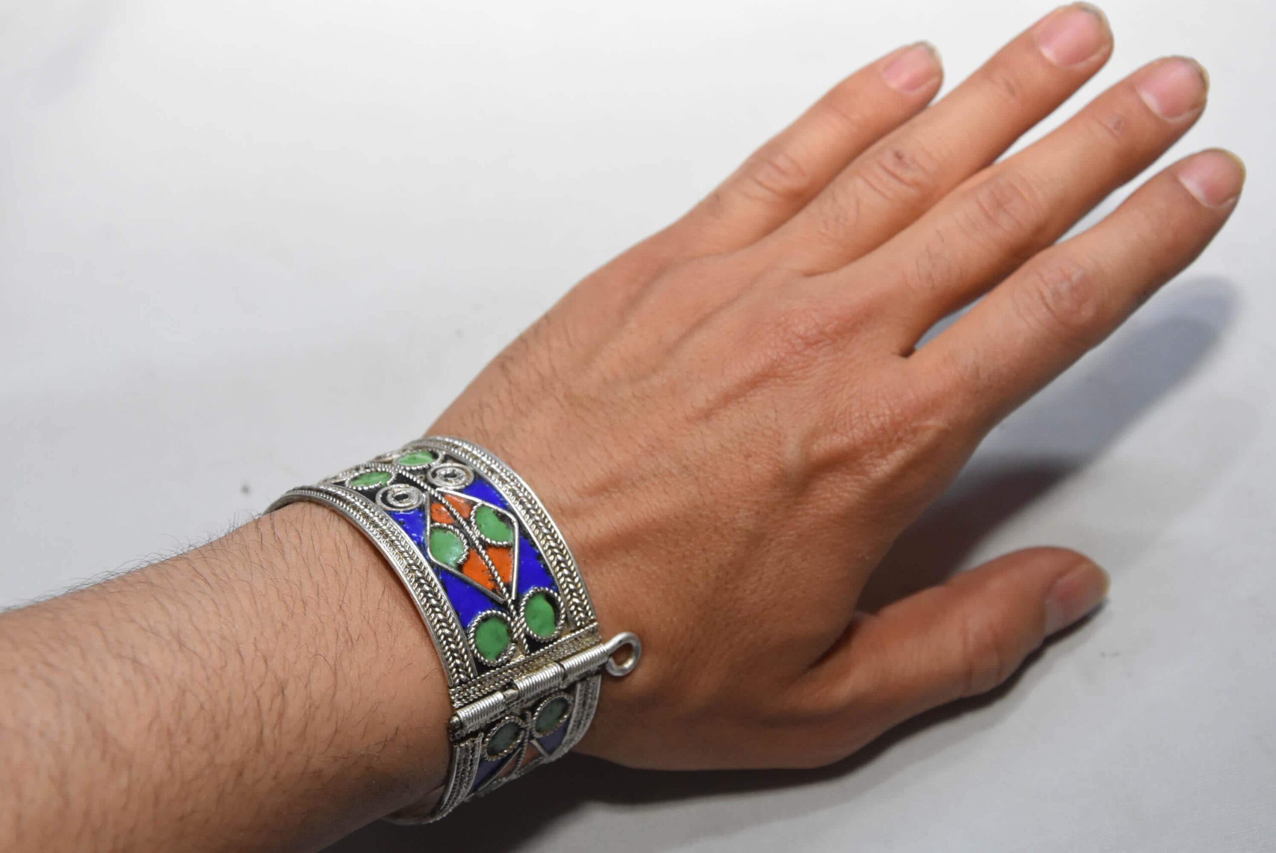 Vintage Berber Kabyle Enamel Silver Bracelet & Jewelry Box - Image 7