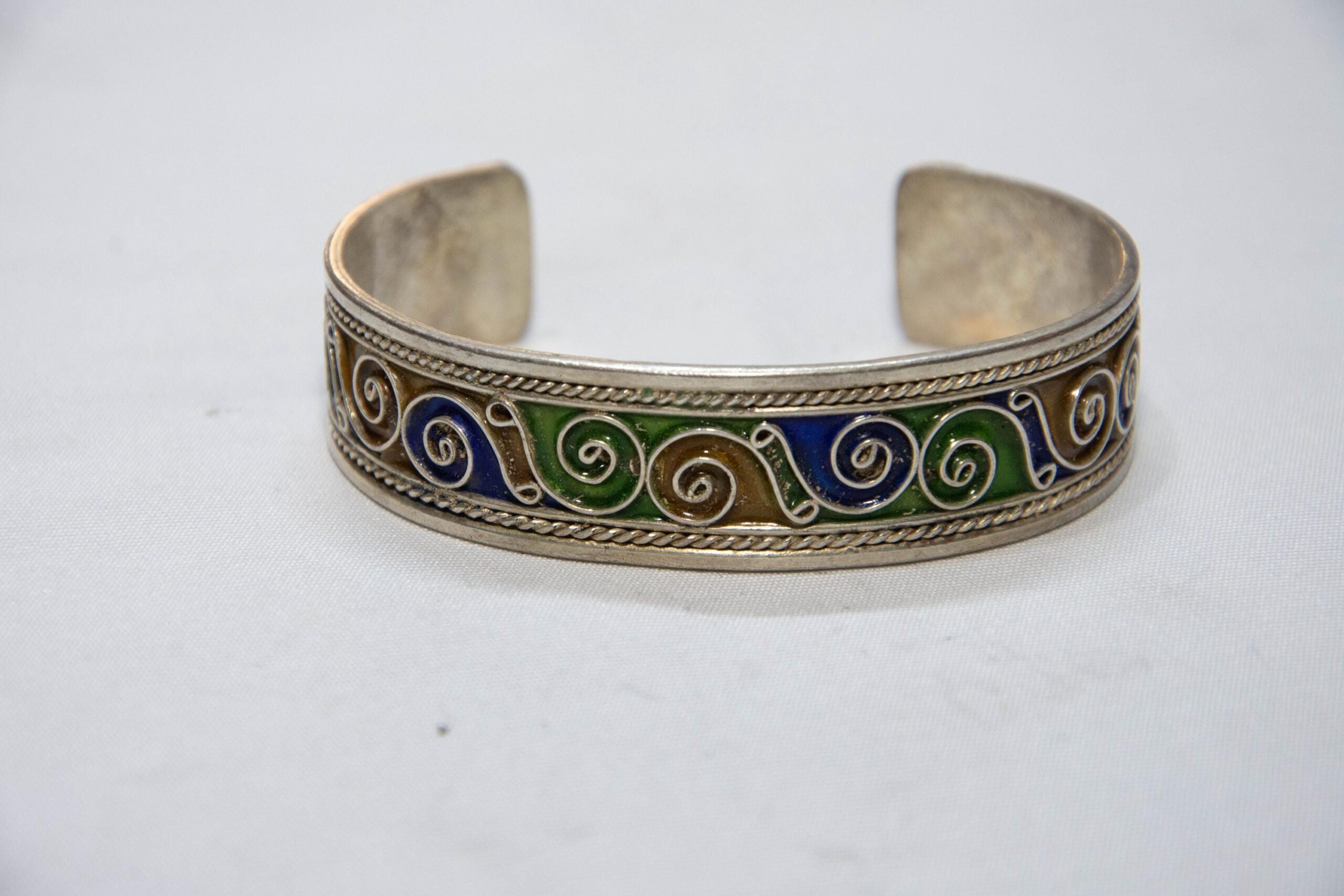 Vintage Berber Enamel Bracelet – Handcrafted Sterling Silver & Cloisonné Tribal Cuff - Image 7