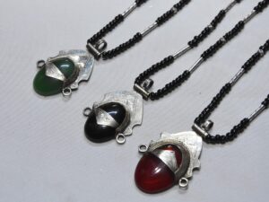 Handcrafted Vintage Tuareg Berber Silver Necklace with Carnelian Agate and Onyx Beads