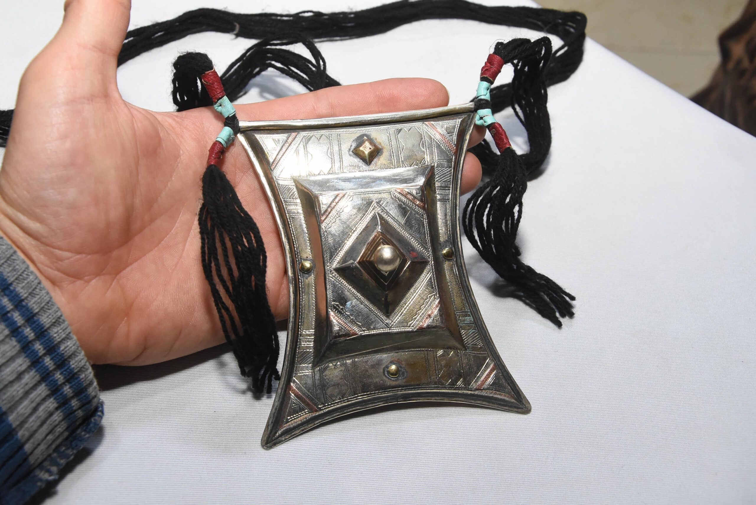 Touareg talisman collier argent couleur main gravé Pendentif amulette, ethnique nomades - Image 5