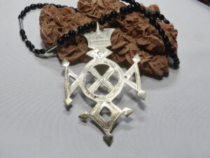 Handcrafted Tuareg Silver Southern Cross Necklace - Tchintabaraden Design with Onyx Beads