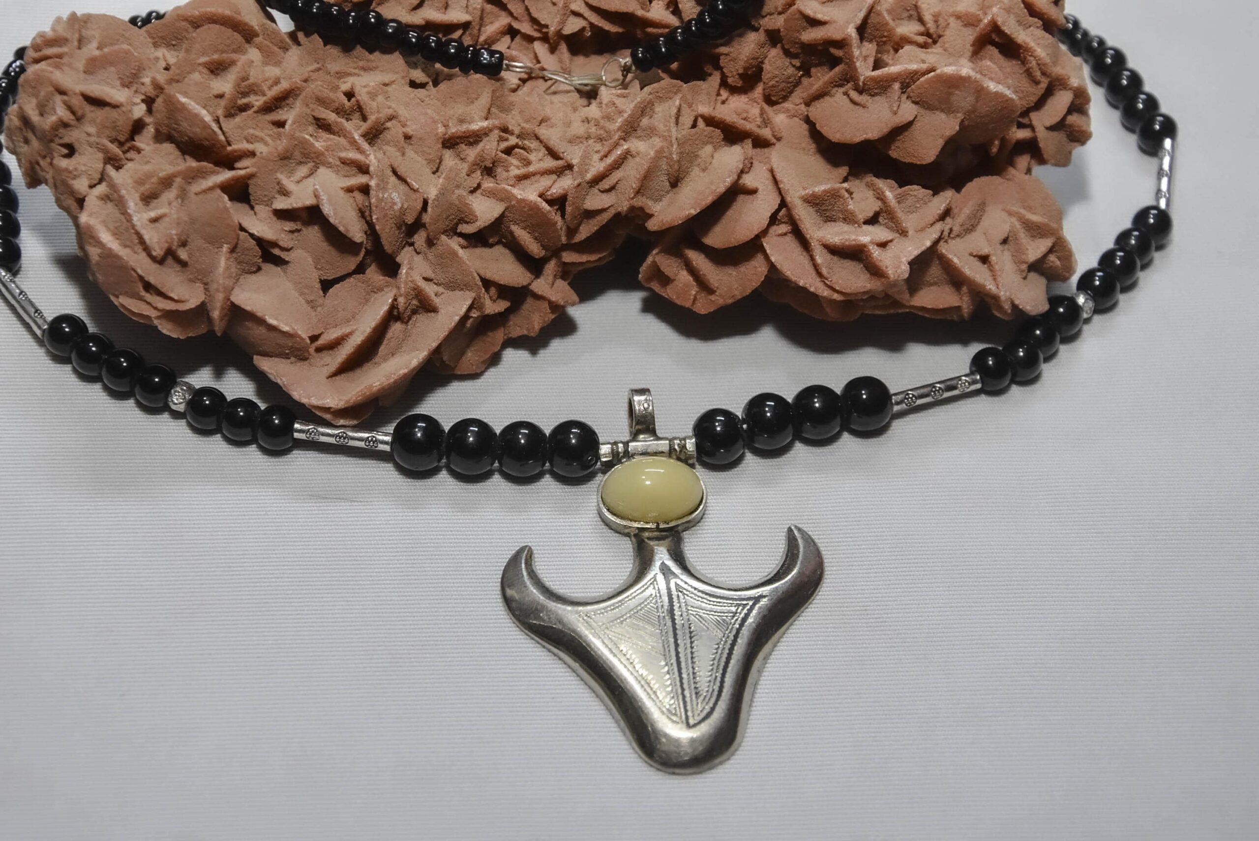 Ethnic tuareg Southern Cross Necklace Silver with onyx Beads from Tahouha Niger Tribe