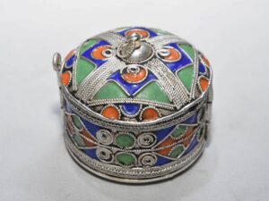 Vintage Berber Kabyle Enamel Silver Bracelet & Jewelry Box