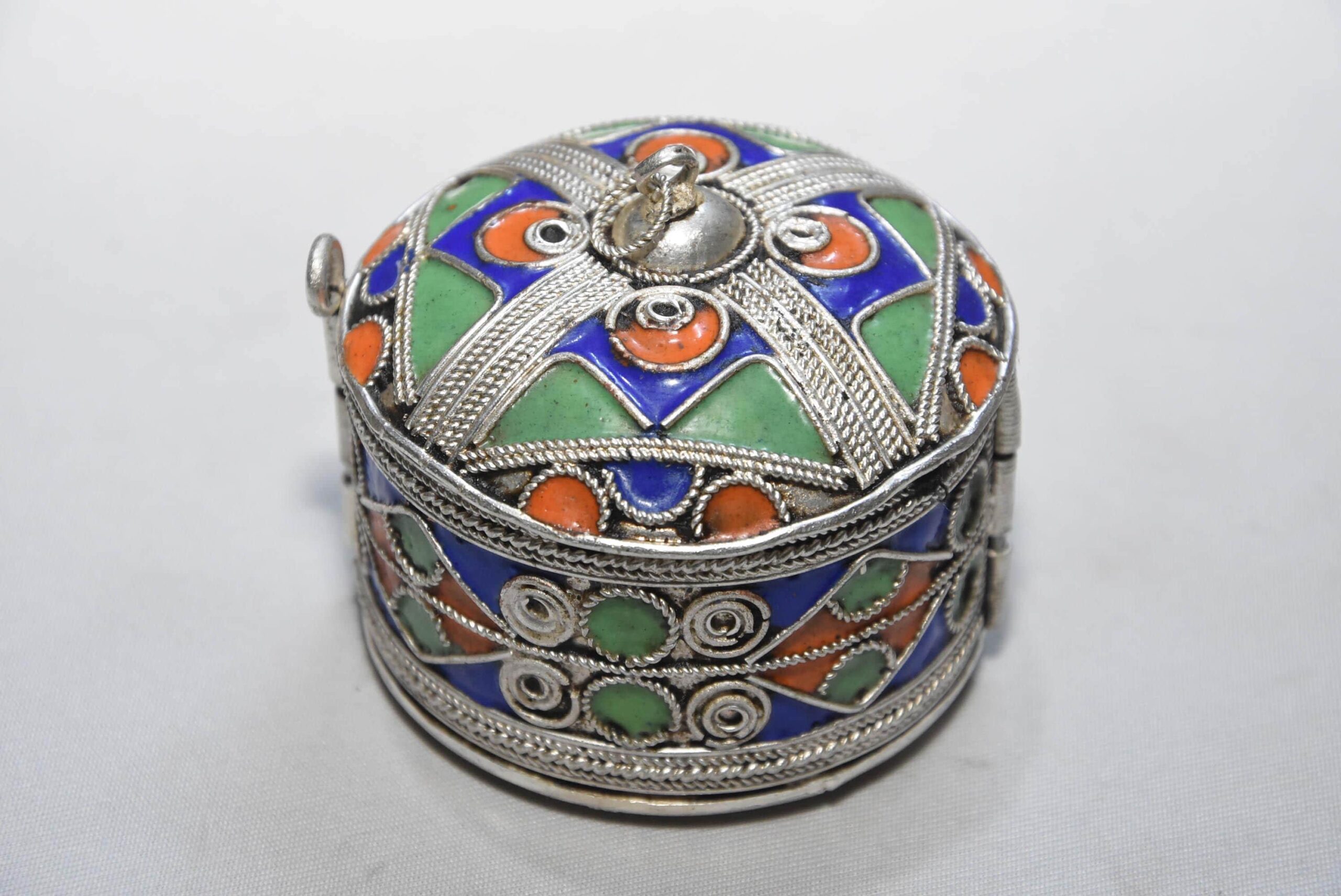Vintage Berber Kabyle Enamel Silver Bracelet & Jewelry Box