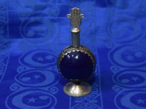 Moroccan ethnic Bottle - Blue Glass & Silver Metal Overlay, Traditional Berber Eyeliner Container